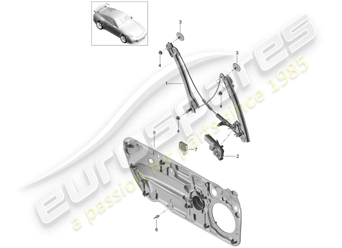 porsche 2018 (991-2 r/gt3/rs) window regulator part diagram