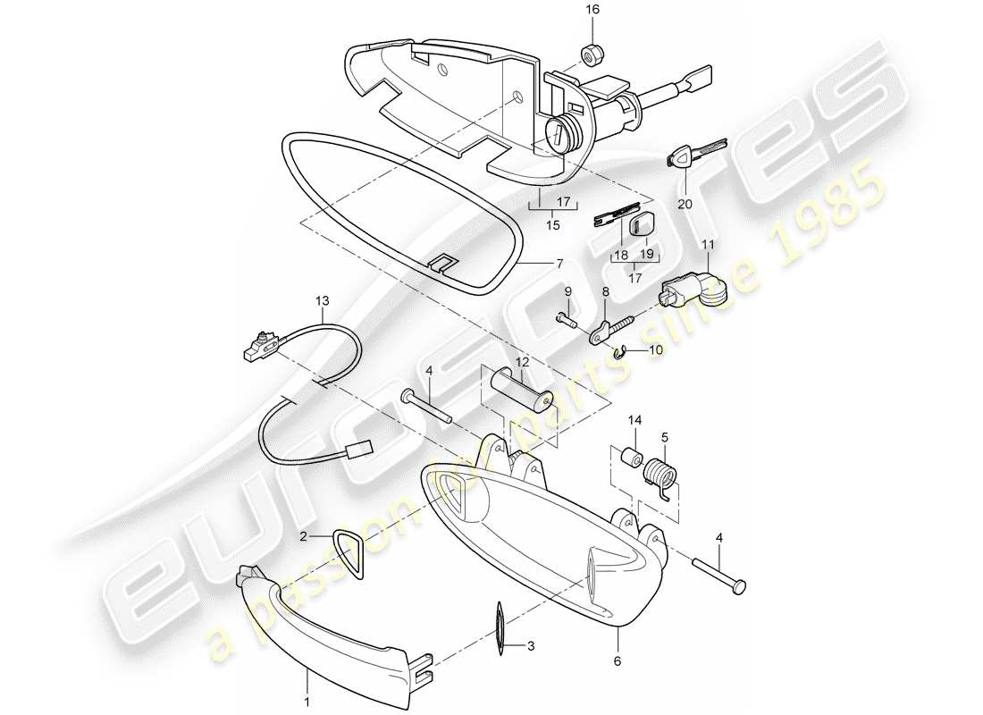 porsche 2010 (997-2) door handle parts diagram