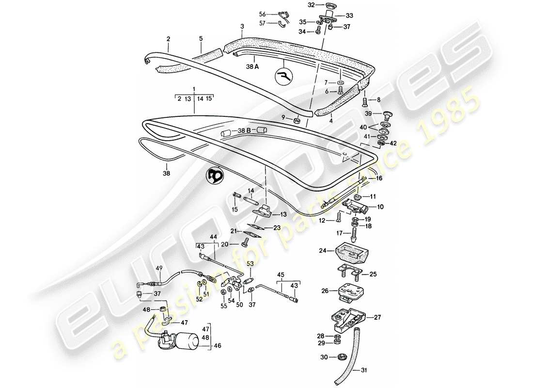 porsche 1986 (944) rear trunk lid - rear spoiler parts diagram