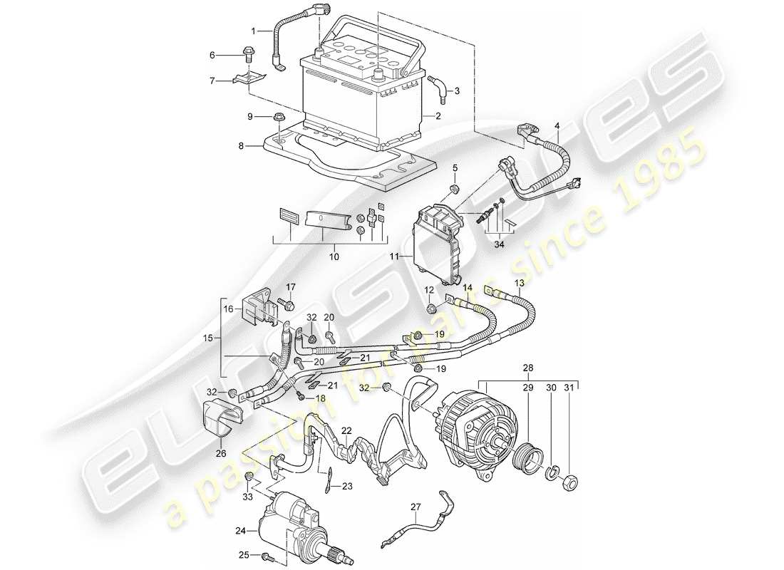 porsche 2007 (997-1 turbo / gt2) battery part diagram