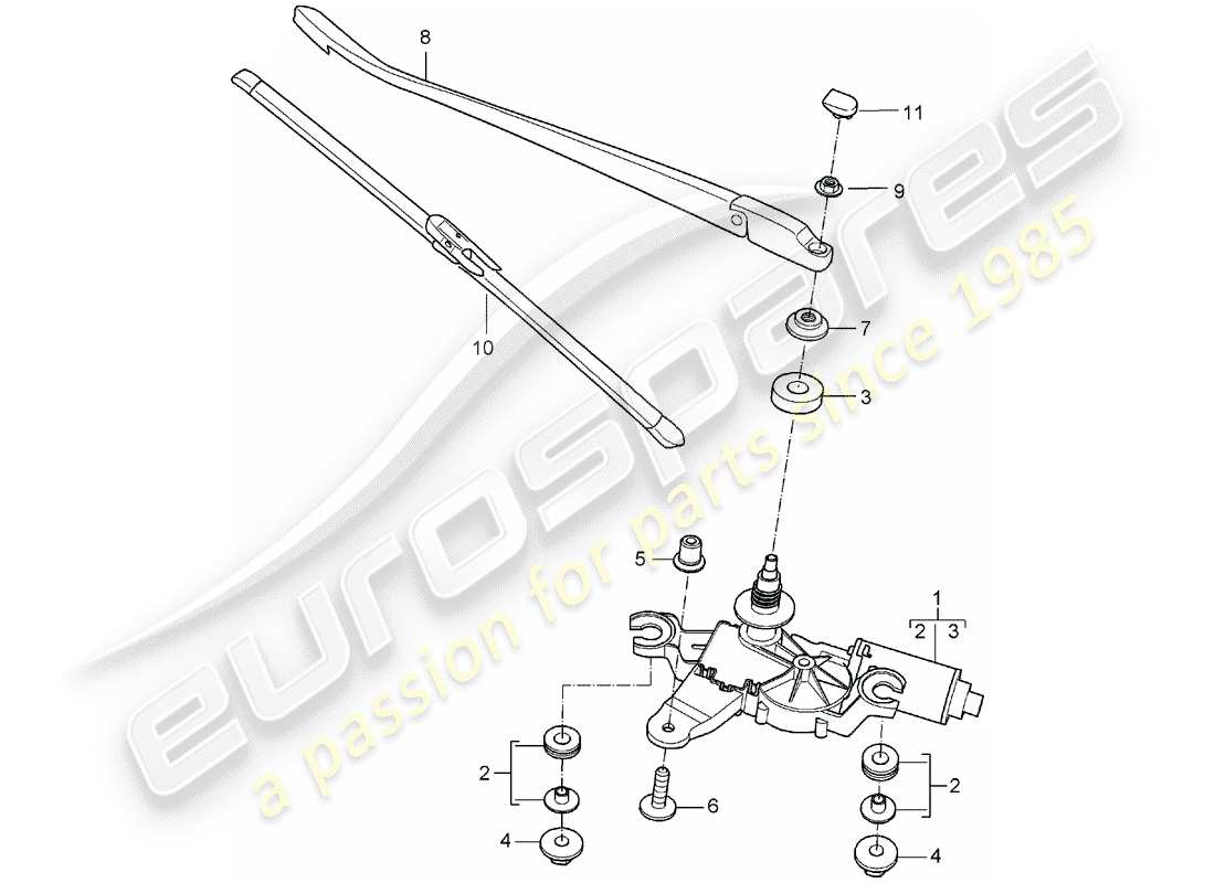 porsche 2007 (997-1) rear window wiper parts diagram