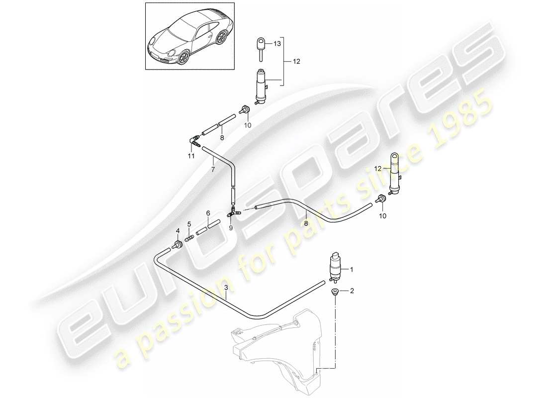 porsche 2010 (997-2) headlight washer system parts diagram