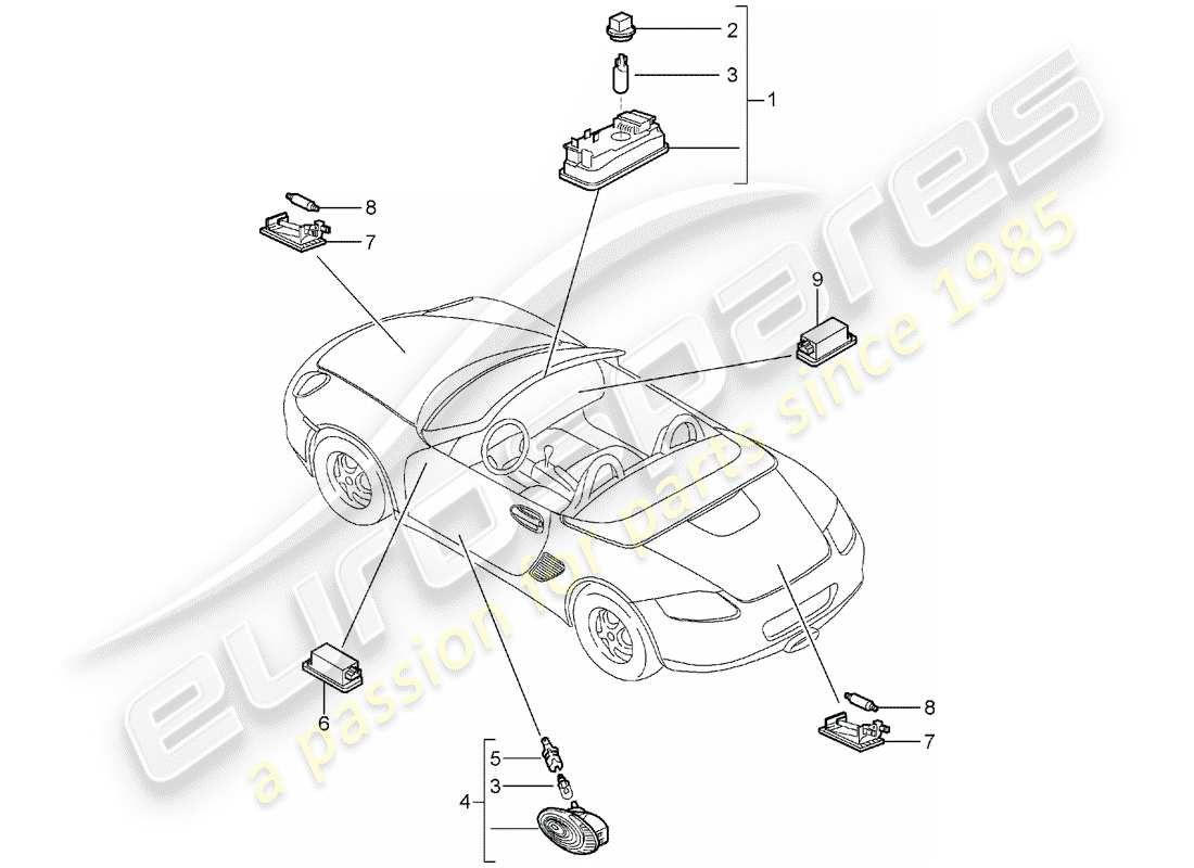 porsche 2006 (987 boxster) interior lights part diagram