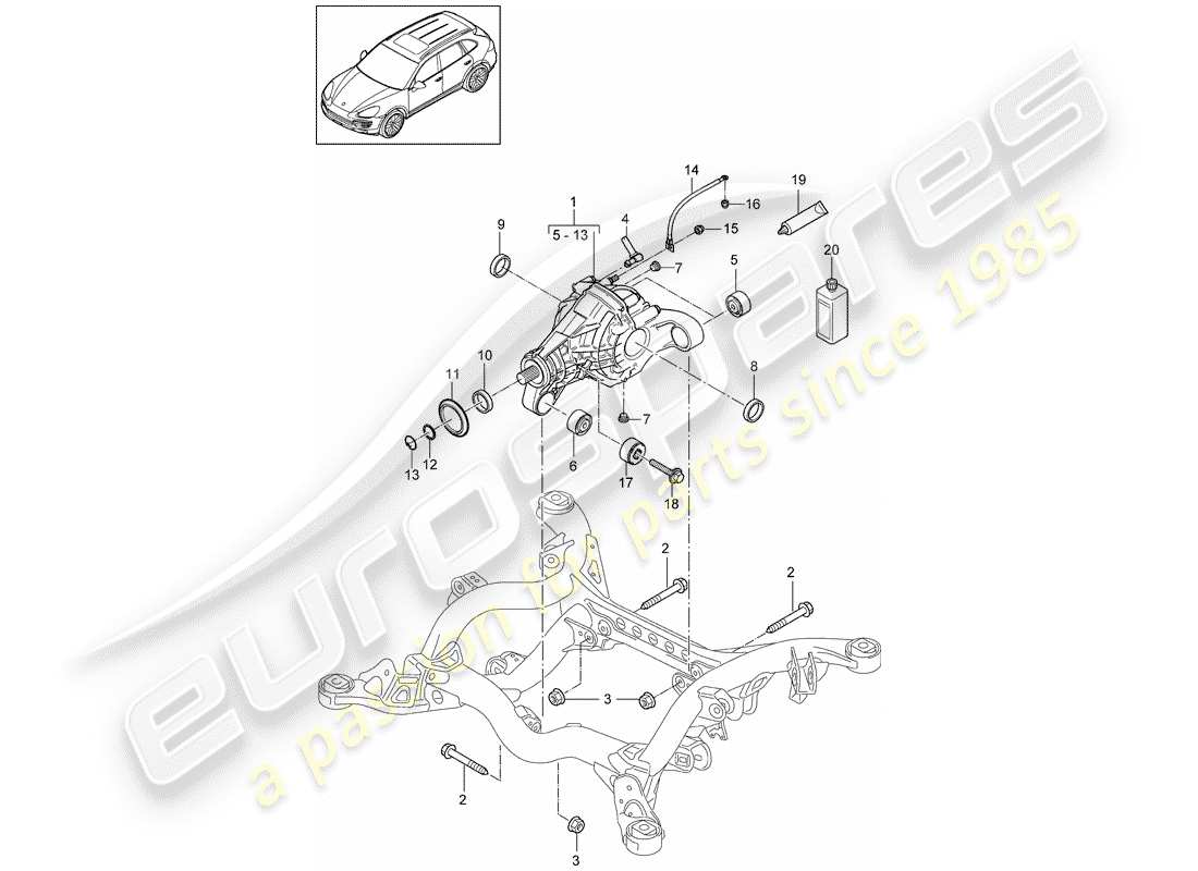 porsche 2013 (cayenne e2 92a) rear axle differential parts diagram