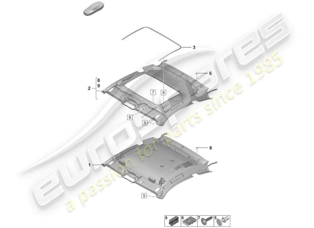 porsche 2020 (992-1) roof trim panel part diagram