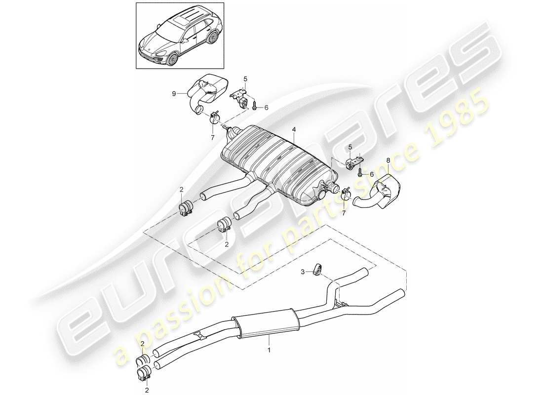 porsche 2011 (cayenne e2 92a) exhaust system part diagram