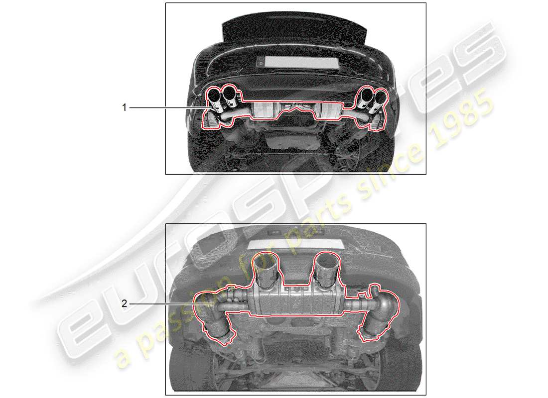 porsche 2016 (tequipment 98x/99x) exhaust system parts diagram