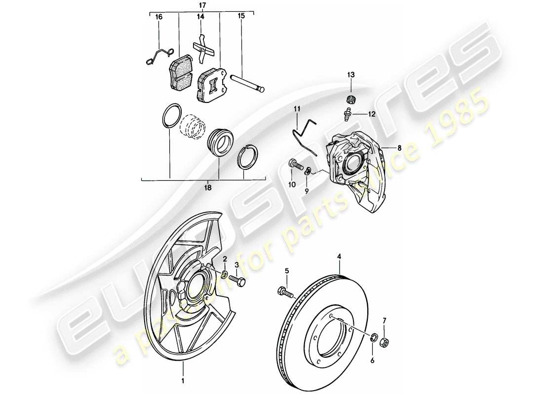 porsche 1976 (924) disc brakes - front axle parts diagram