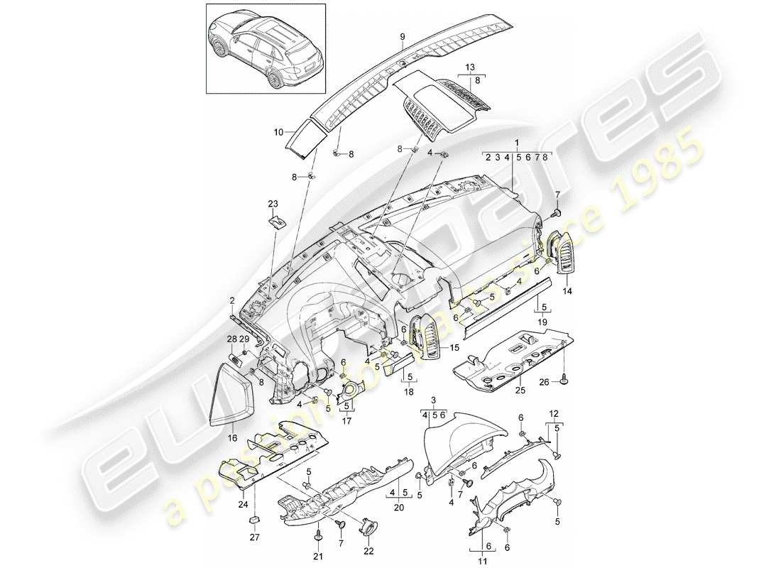porsche 2014 (cayenne e2 92a) dash panel trim part diagram