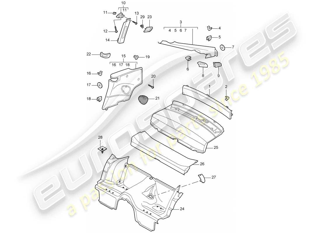 porsche 2007 (997-1) trims parts diagram