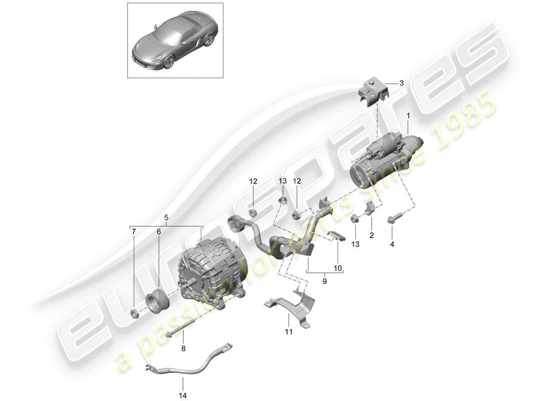 porsche 2013 (981 boxster) starter parts diagram