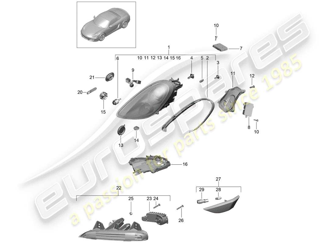 porsche 2013 (981 boxster) headlamp parts diagram