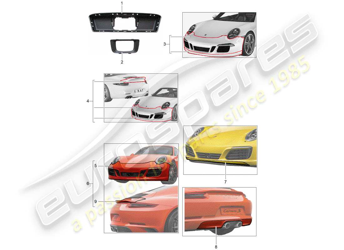 porsche 2016 (tequipment 98x/99x) sport design package part diagram