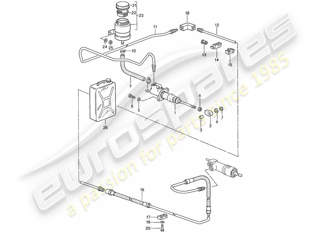 porsche 1987 (959) clutch actuation - clutch master cylinder - lines part diagram