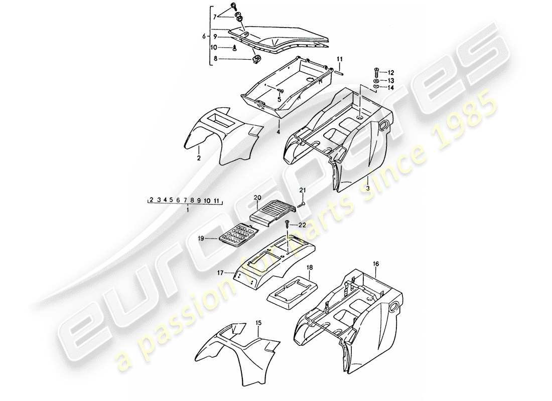 porsche 928 (1994) stowage box parts diagram
