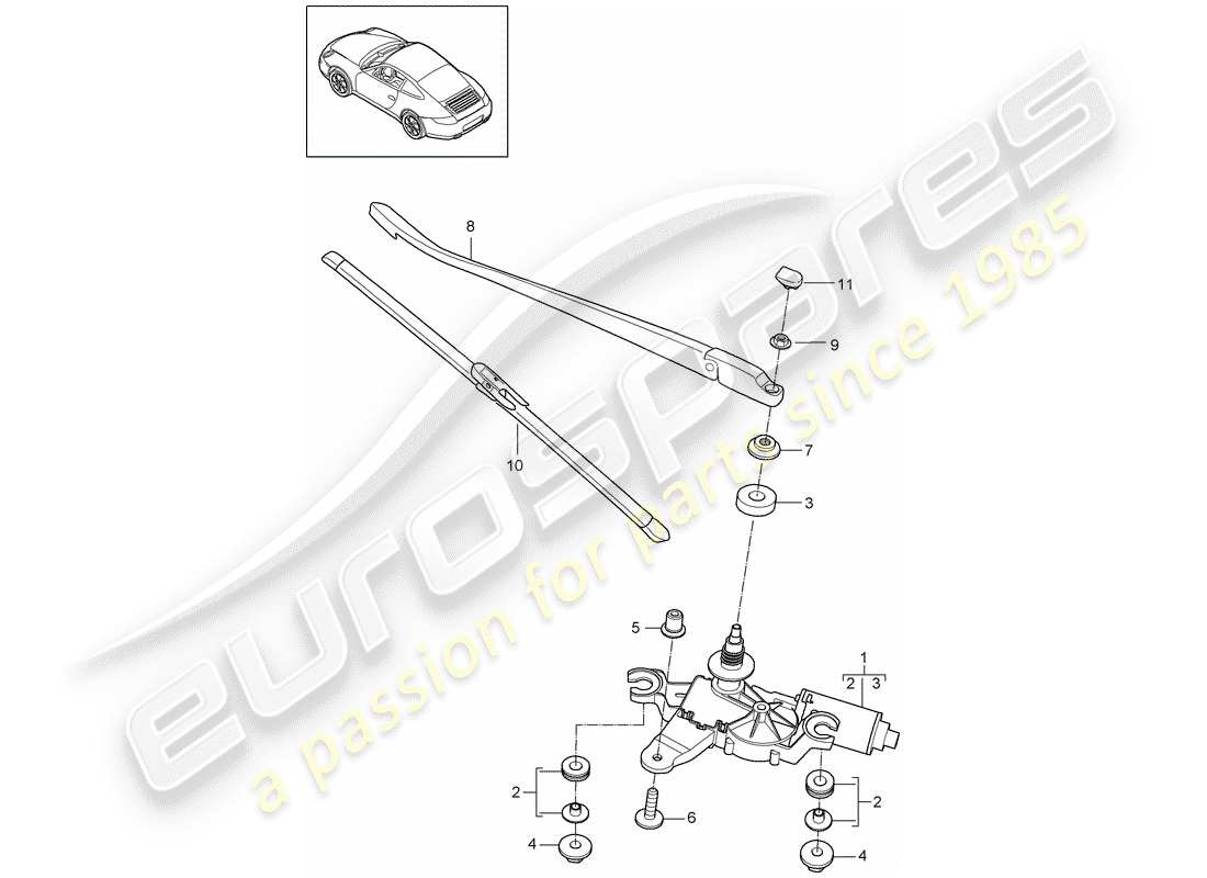 porsche 2012 (997-2) rear window wiper parts diagram