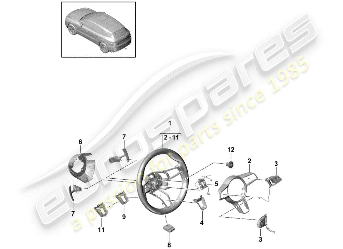 porsche cayenne e3 (2020) steering wheel parts diagram