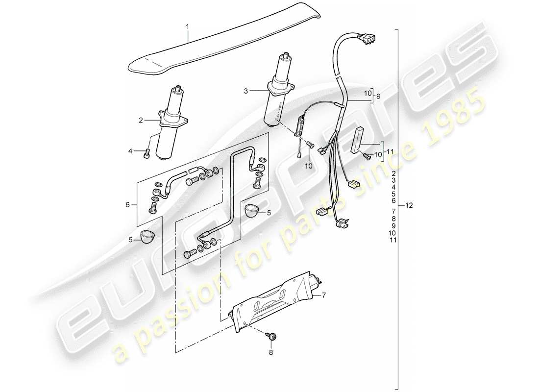 porsche 2009 997-2 turbo / gt2 rear spoiler part diagram