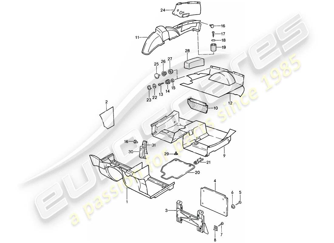 porsche 1988 (944) trims parts diagram