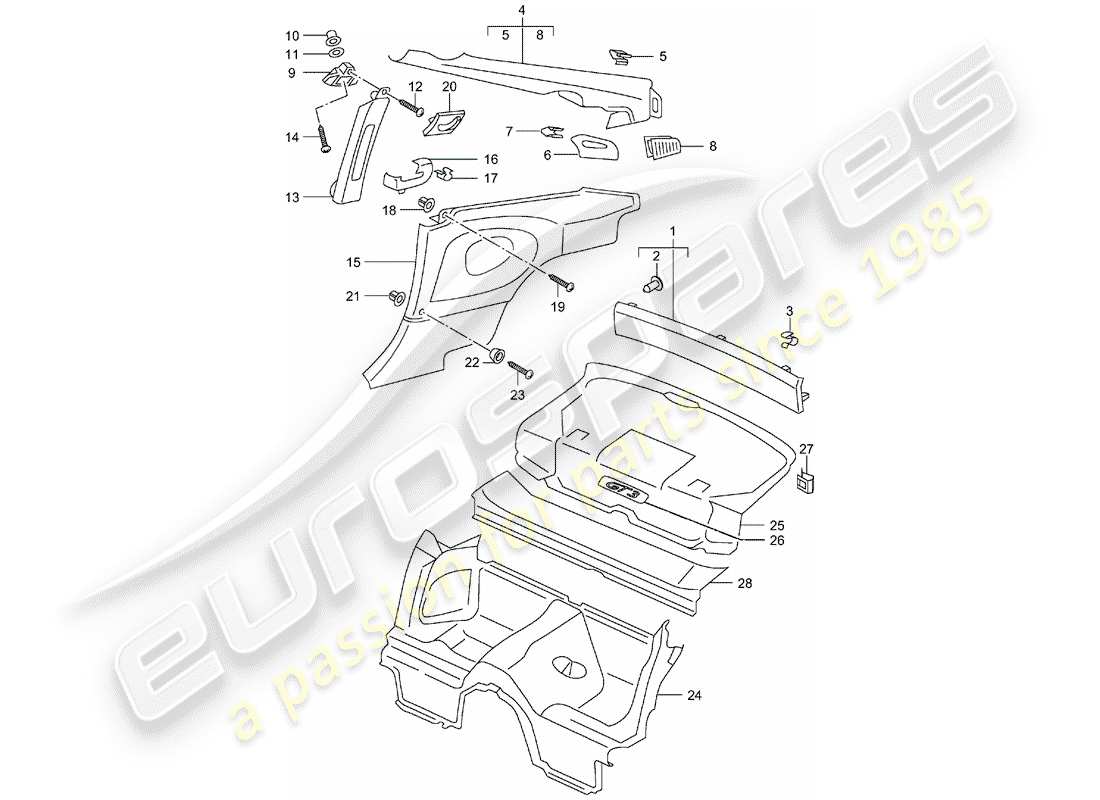 porsche 2002 (996 gt3) trims part diagram
