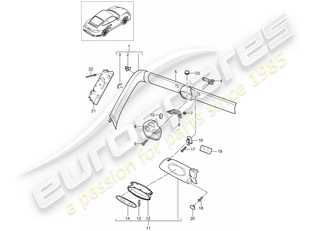 porsche 2009 997-2 turbo / gt2 a-pillar part diagram