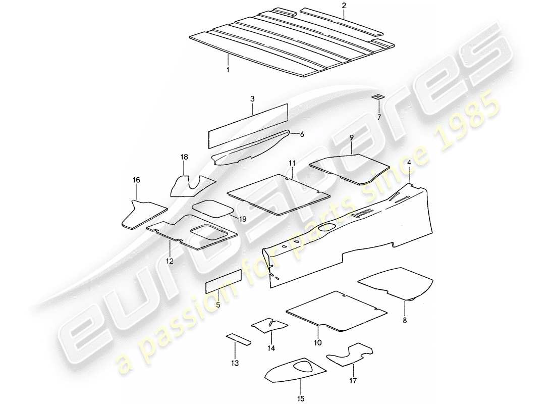 porsche 1987 (959) body shell - sound proofing 2 part diagram