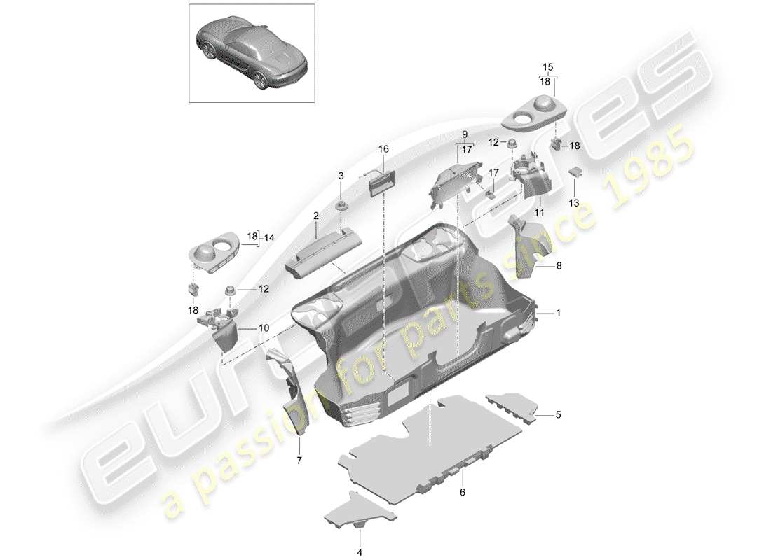 porsche boxster 981 (2014) luggage compartment parts diagram