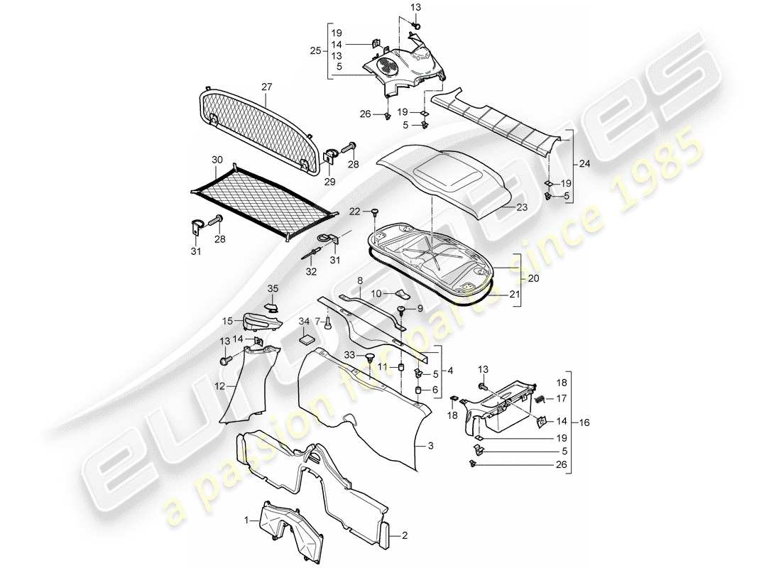 porsche cayman 987 (2006) trims parts diagram