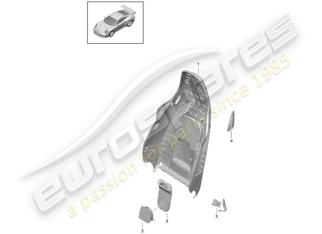 porsche 991 turbo (2014) backrest shell part diagram