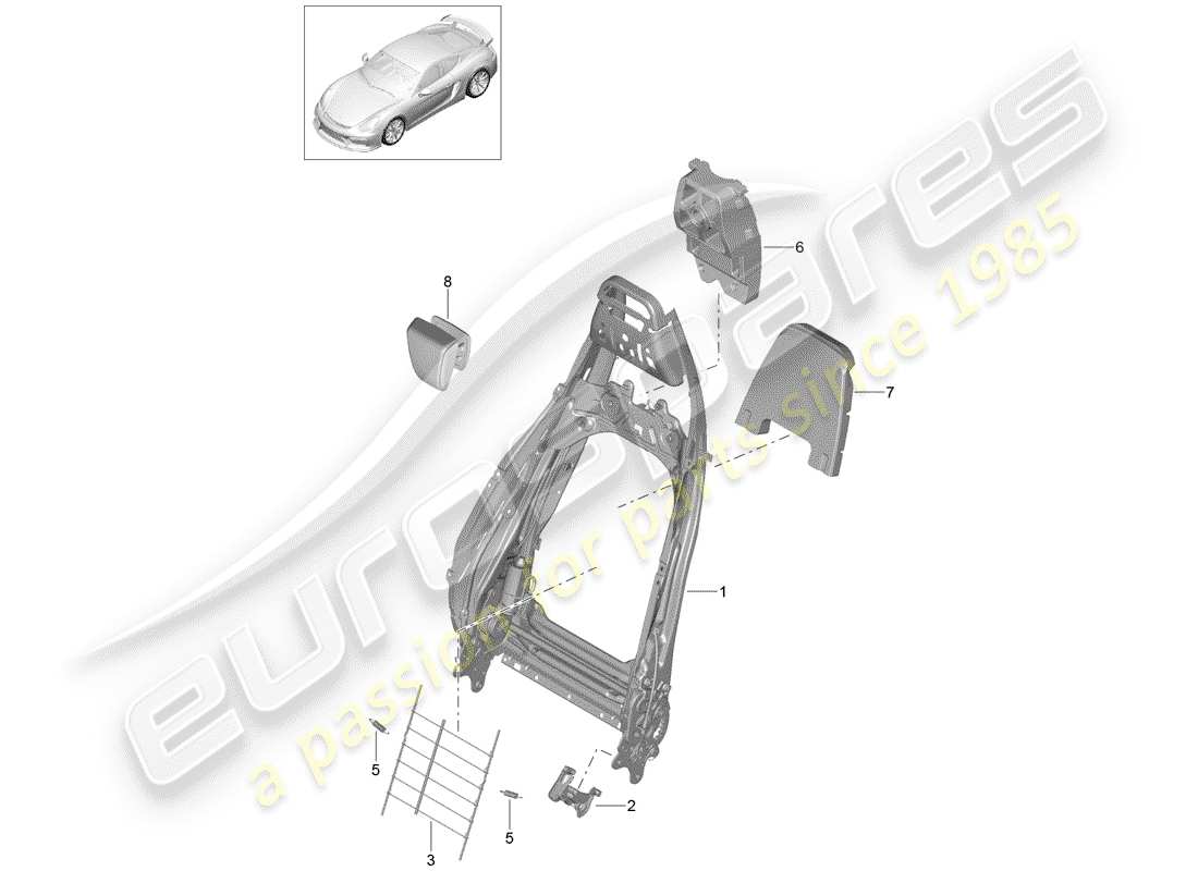 porsche cayman gt4 (2016) backrest frame parts diagram