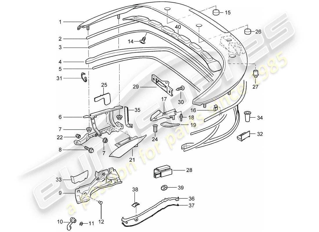 porsche 2009 997-2 turbo / gt2 top stowage box part diagram