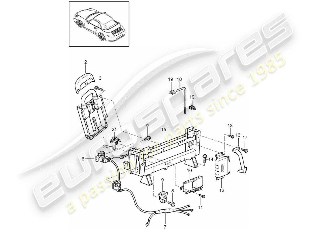 porsche 2009 (997-2) roll bar parts diagram