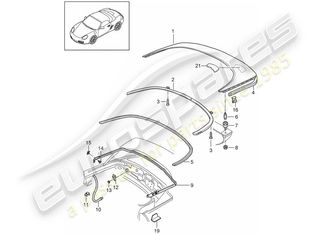 porsche 2008 (987 boxster) top stowage box parts diagram