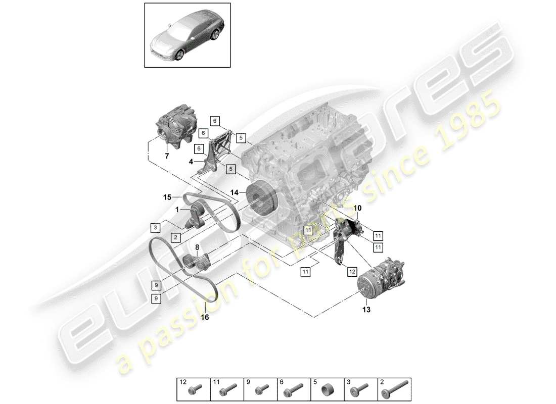 porsche panamera 971 (2020) v-ribbed belt parts diagram