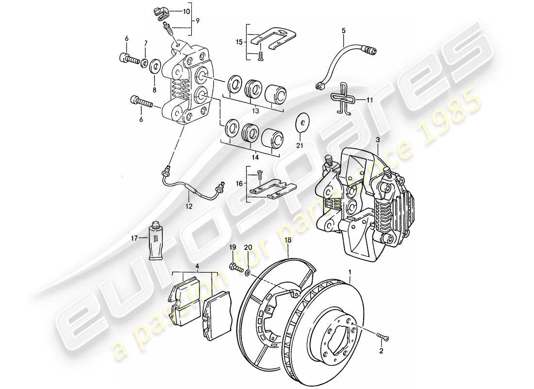 porsche 1986 (944) disc brakes - rear axle parts diagram