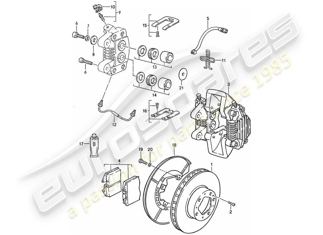 porsche 944 (1986) disc brakes - rear axle parts diagram