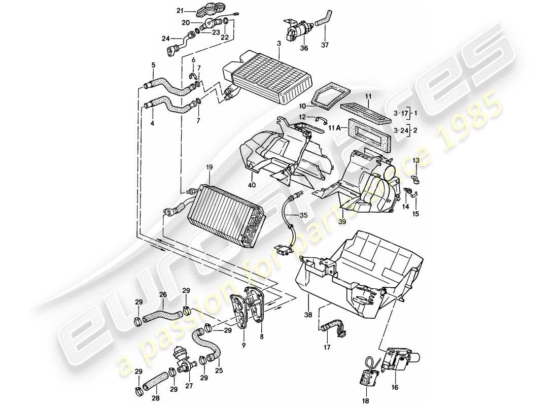 porsche 1986 (944) heater - air conditioner part diagram