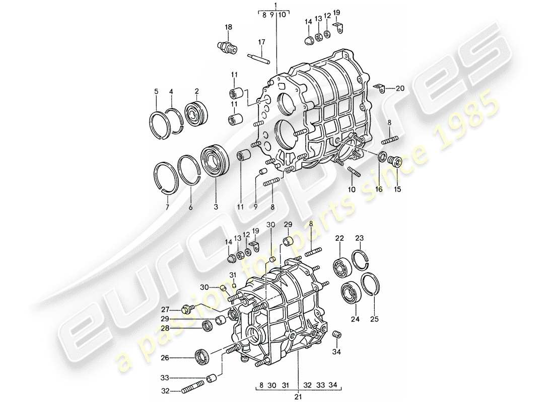 porsche 1987 (959) gear housing - transmission cover part diagram