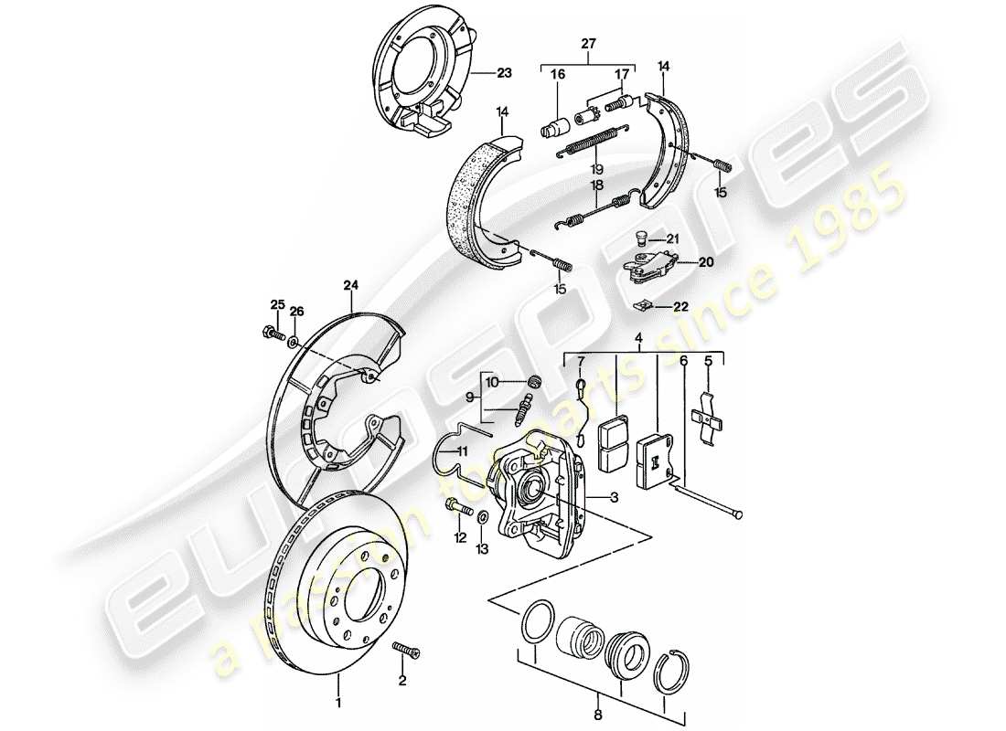porsche 1977 (924) disc brakes - rear axle part diagram