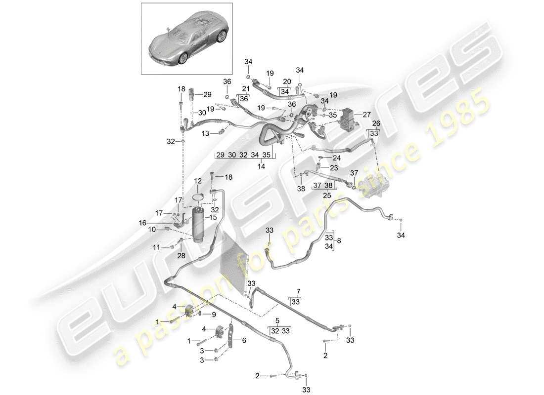porsche 2015 (918 spyder) refrigerant circuit part diagram