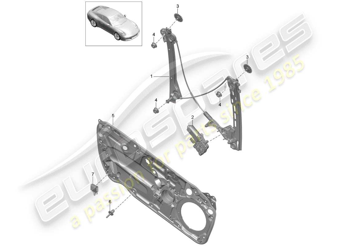porsche 2019 (991-2) window regulator part diagram