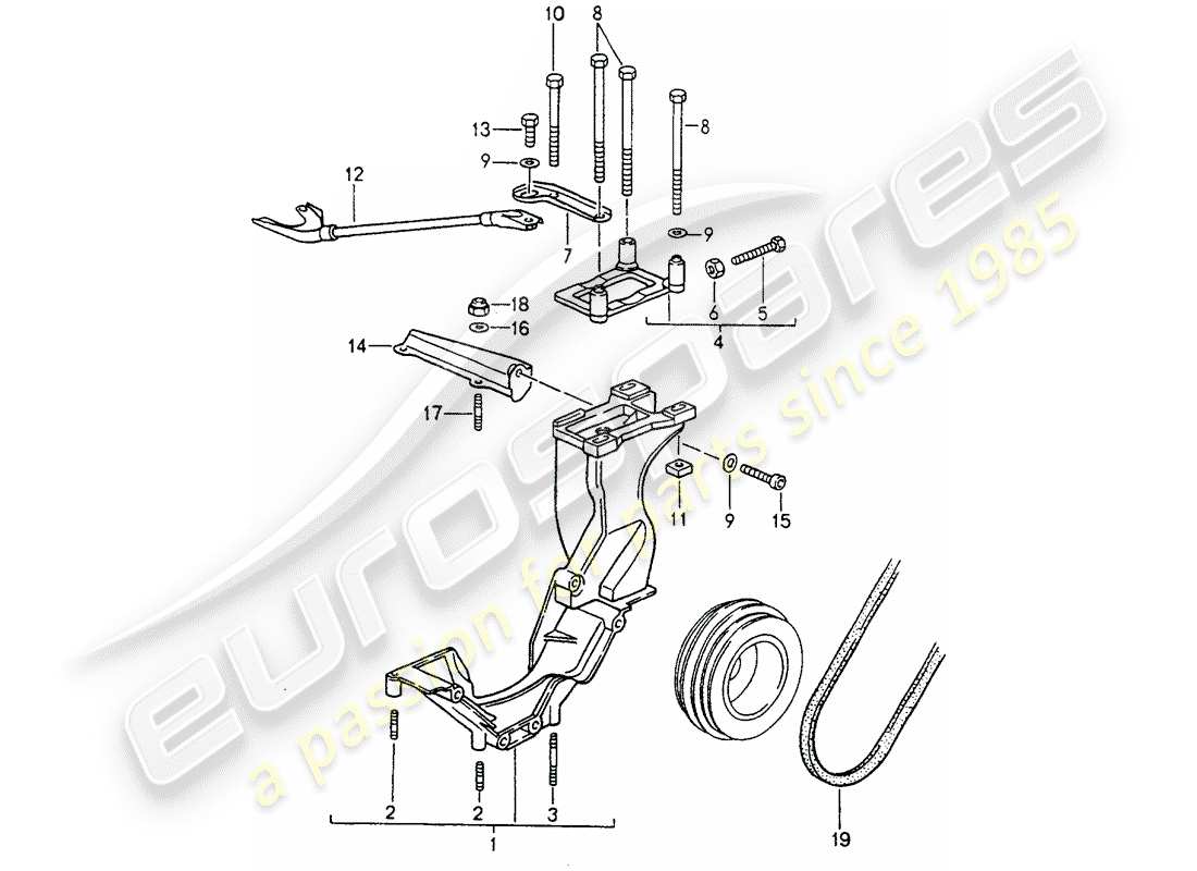 porsche 1989 (964) compressor - mounting - driving mechanism parts diagram