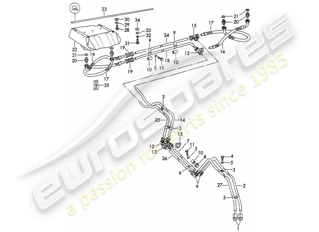 porsche 1961 (356b/356c) oil pipe - oil cooler parts diagram