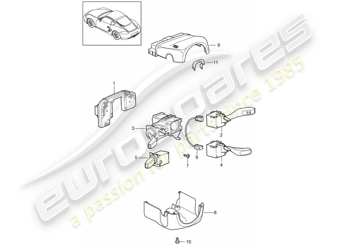porsche 2009 (987 cayman) steering column switch parts diagram
