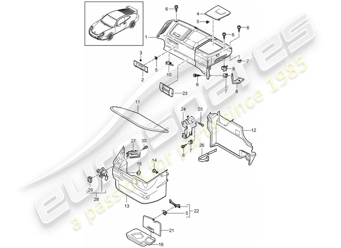 porsche 2008 (997-1 gt3) luggage compartment parts diagram