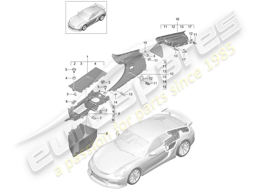 porsche 2016 (981 cayman gt4) trims part diagram