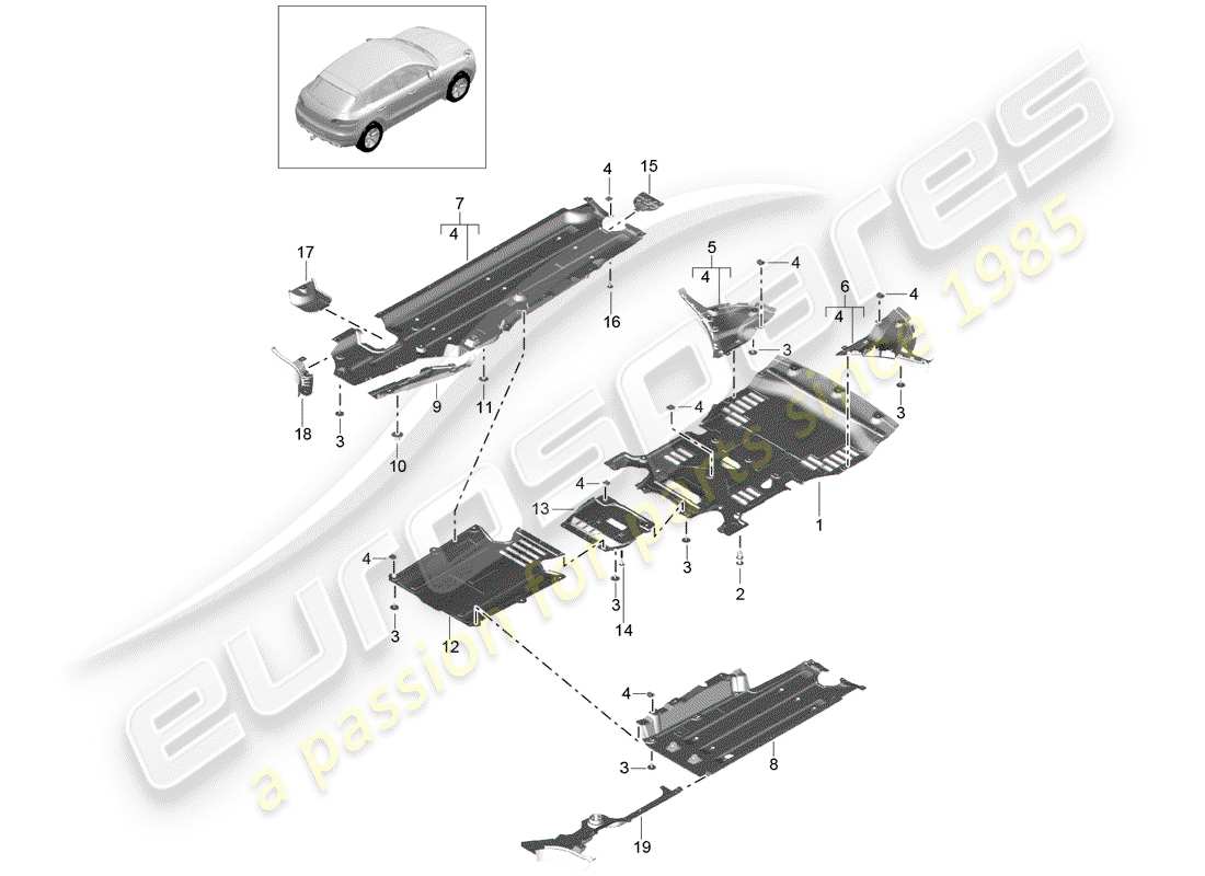 porsche 2015 (macan) underbody lining parts diagram