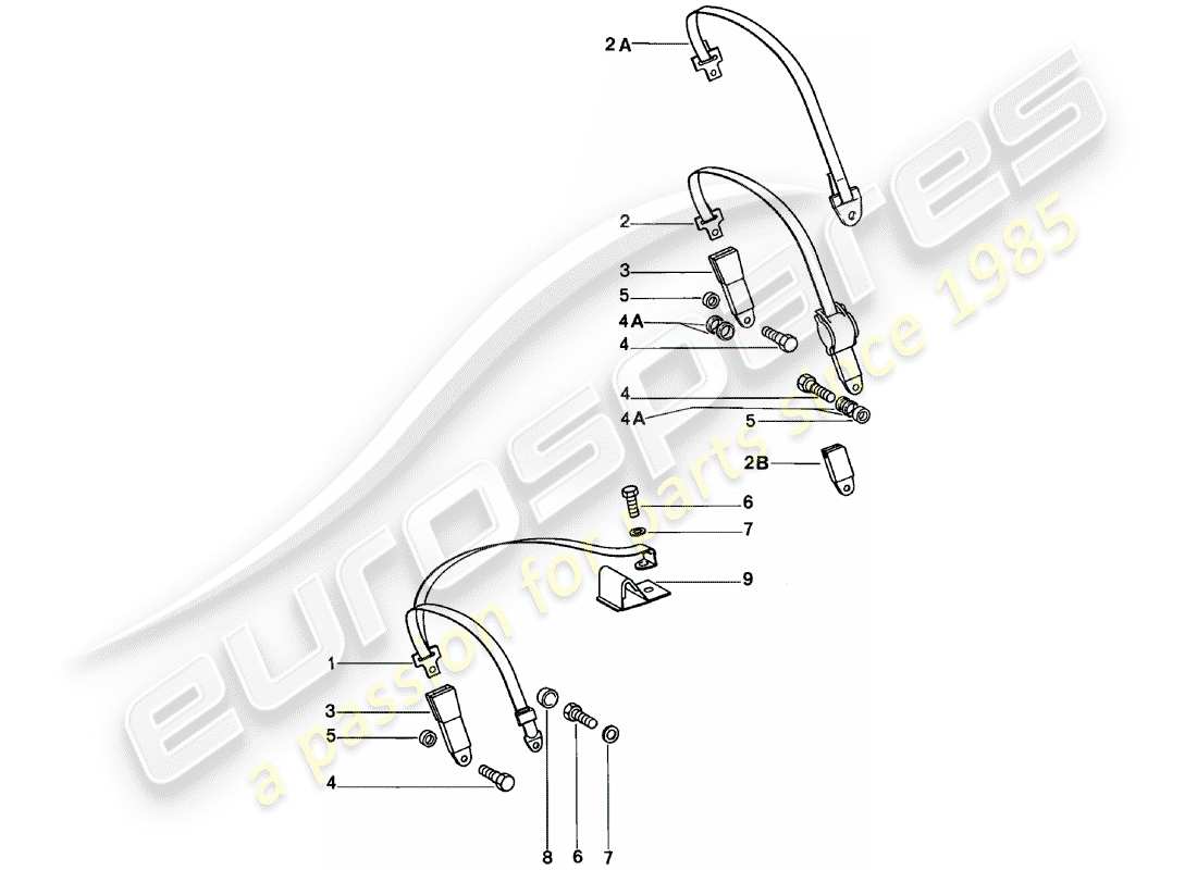 porsche 1981 (911) seat belt part diagram