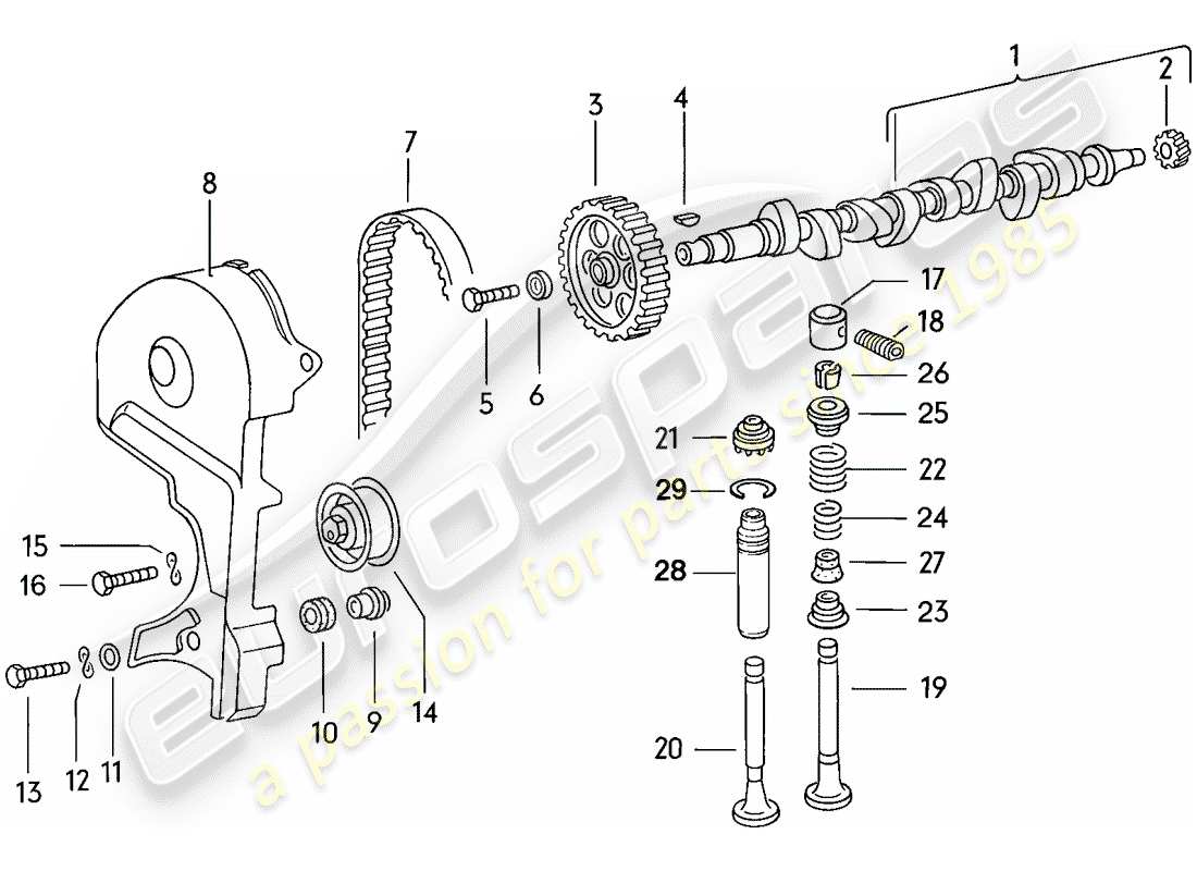 porsche 1977 (924) camshaft - valves parts diagram