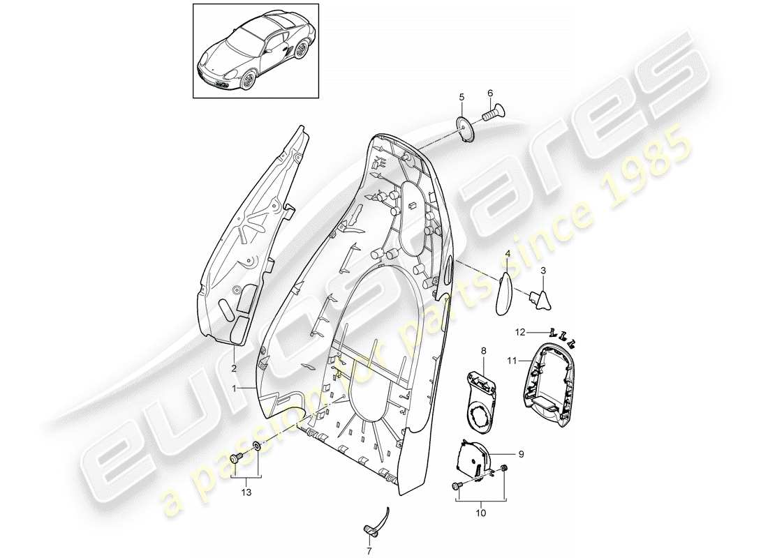 porsche 2012 (987 cayman) backrest shell part diagram